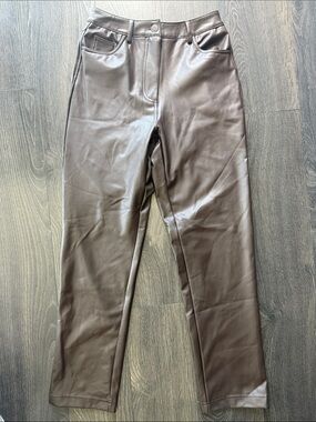 Design Lab Lord & Taylor Brown Faux Leather Straight Leg Pants
